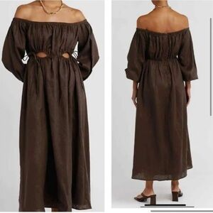 DISSH Manon Dark Chocolate Brown Linen Midi Dress Size 10 (XL)